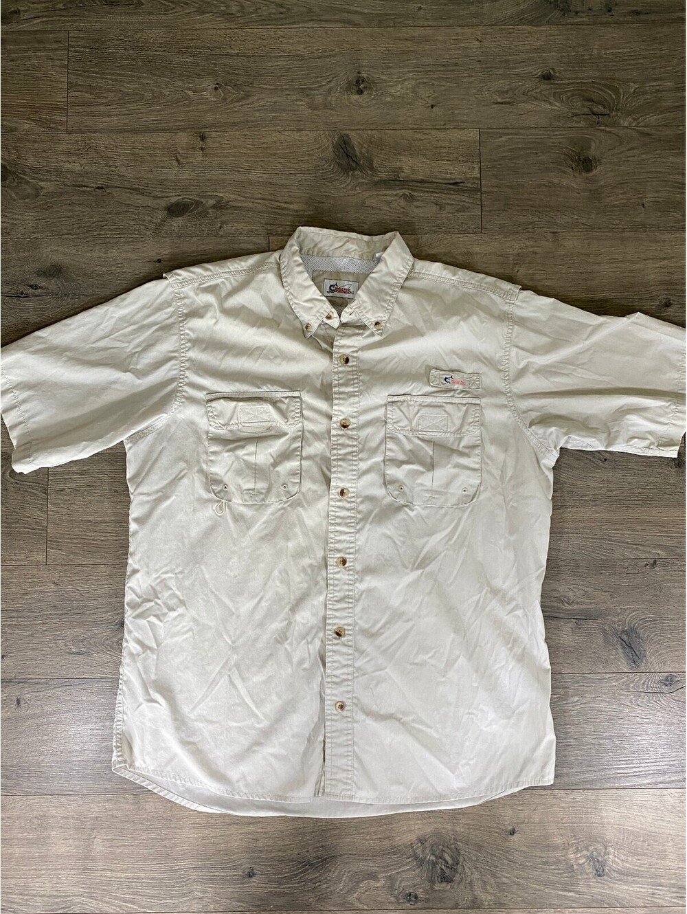 World Wide Sportsman Shirt Mens L Khaki Vented Fishing Outdoor Short Sleeve